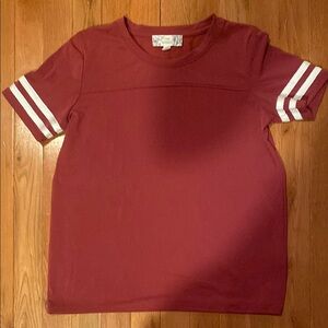 Pink Republic Burgundy Tee with White Sleeve Stripes